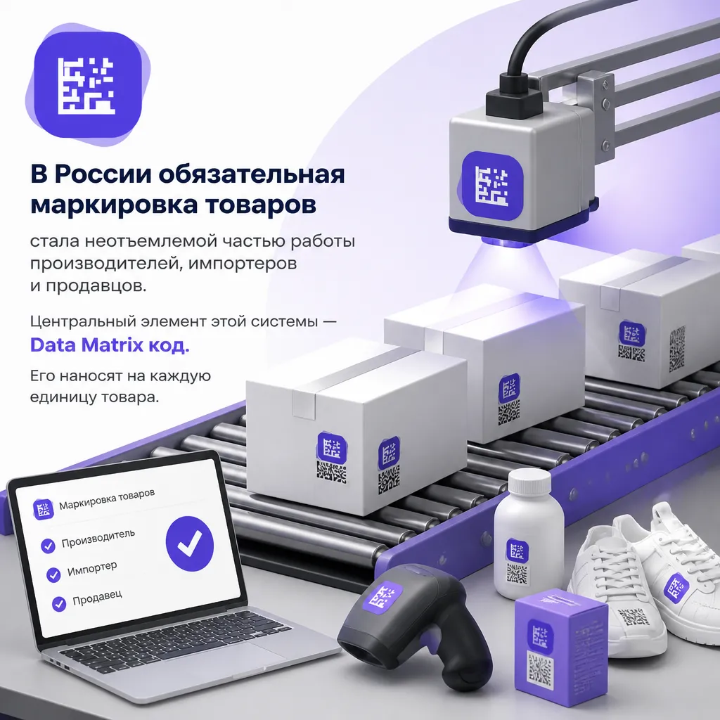Пример Data Matrix кода на упаковке товара
