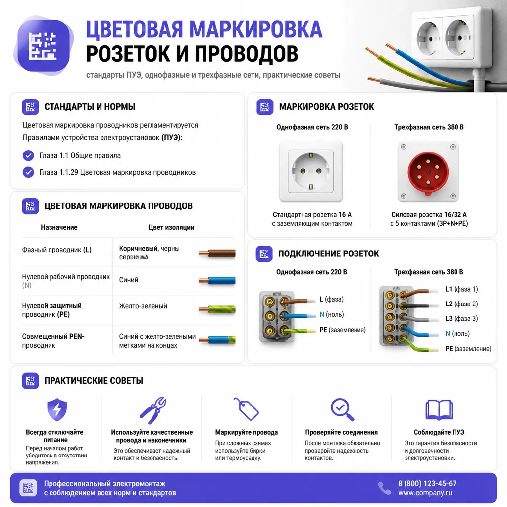 Цветовая маркировка розеток и проводов - иллюстрация 1